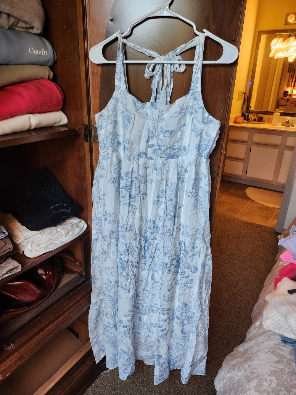 Blue Pepper Fruit Pattern Maxi Dress